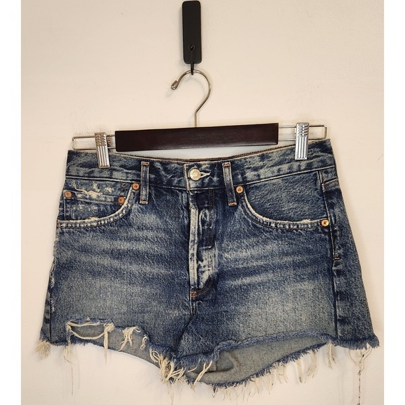 AGOLDE Womens Parker Vintage Cut Off Shorts‎ Distressed Blue Size 26 Button Fly - Picture 2 of 9